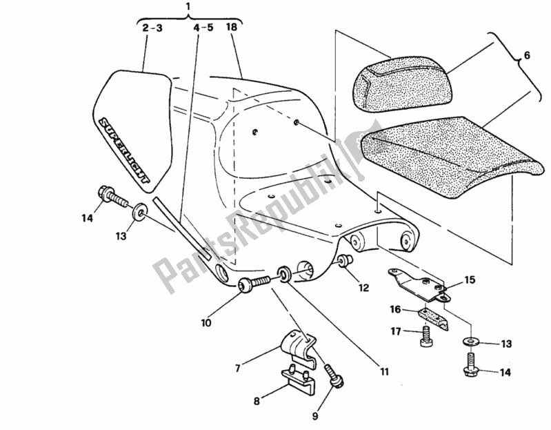 Toutes les pièces pour le Siège Super Léger du Ducati Supersport 900 SS USA 1993